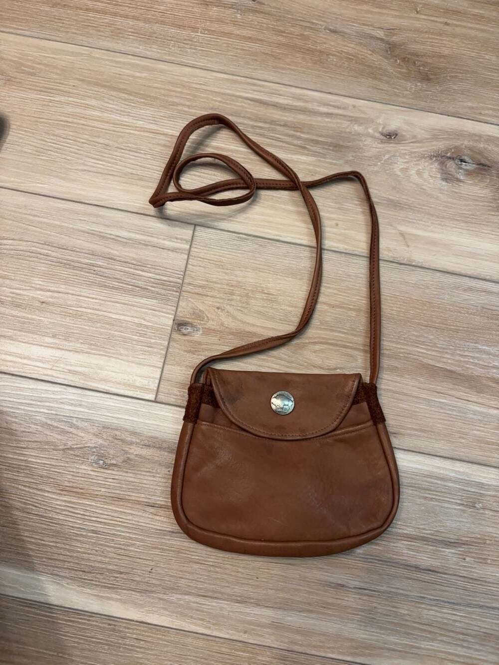 Ward & Eis Petoskey Brown Leather Buffalo Nickel Crossbody Bag